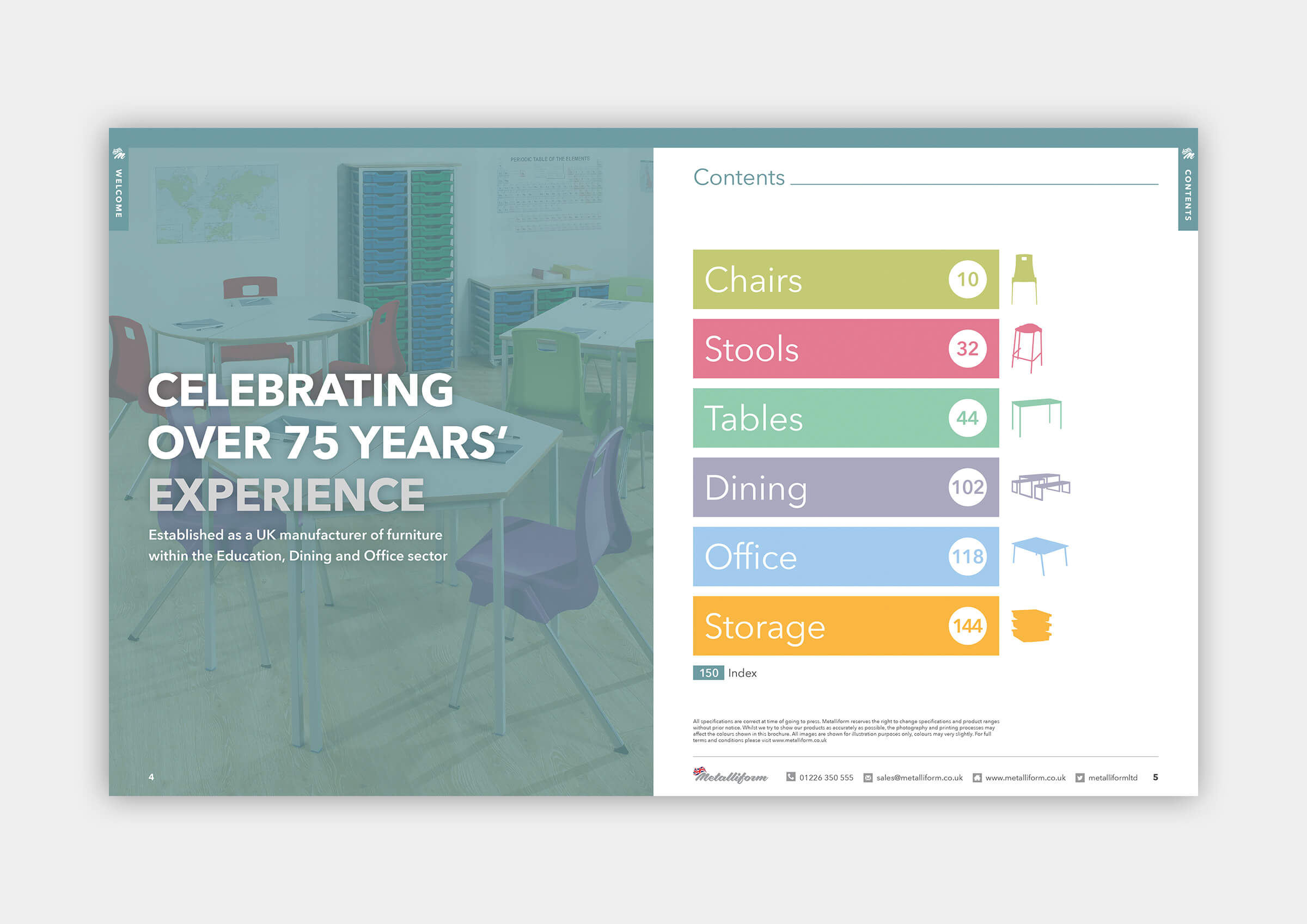 Metalliform product catalogue contents section