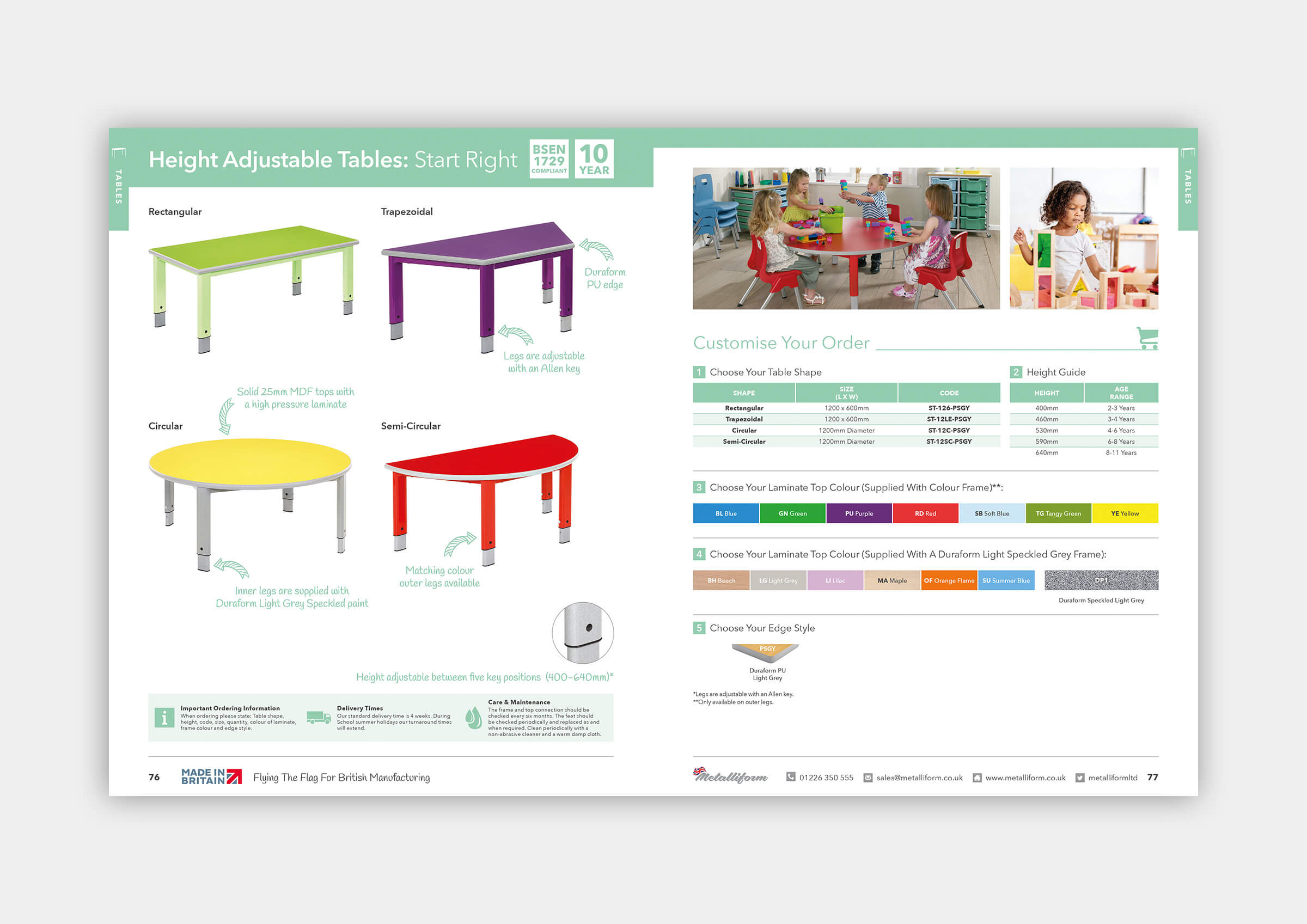 Metalliform product catalogue Height Adjustable Start Right Tables