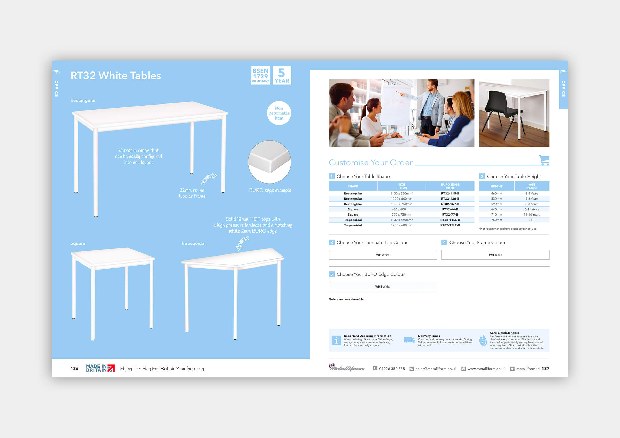 Metalliform product catalogue RT32 White Tables