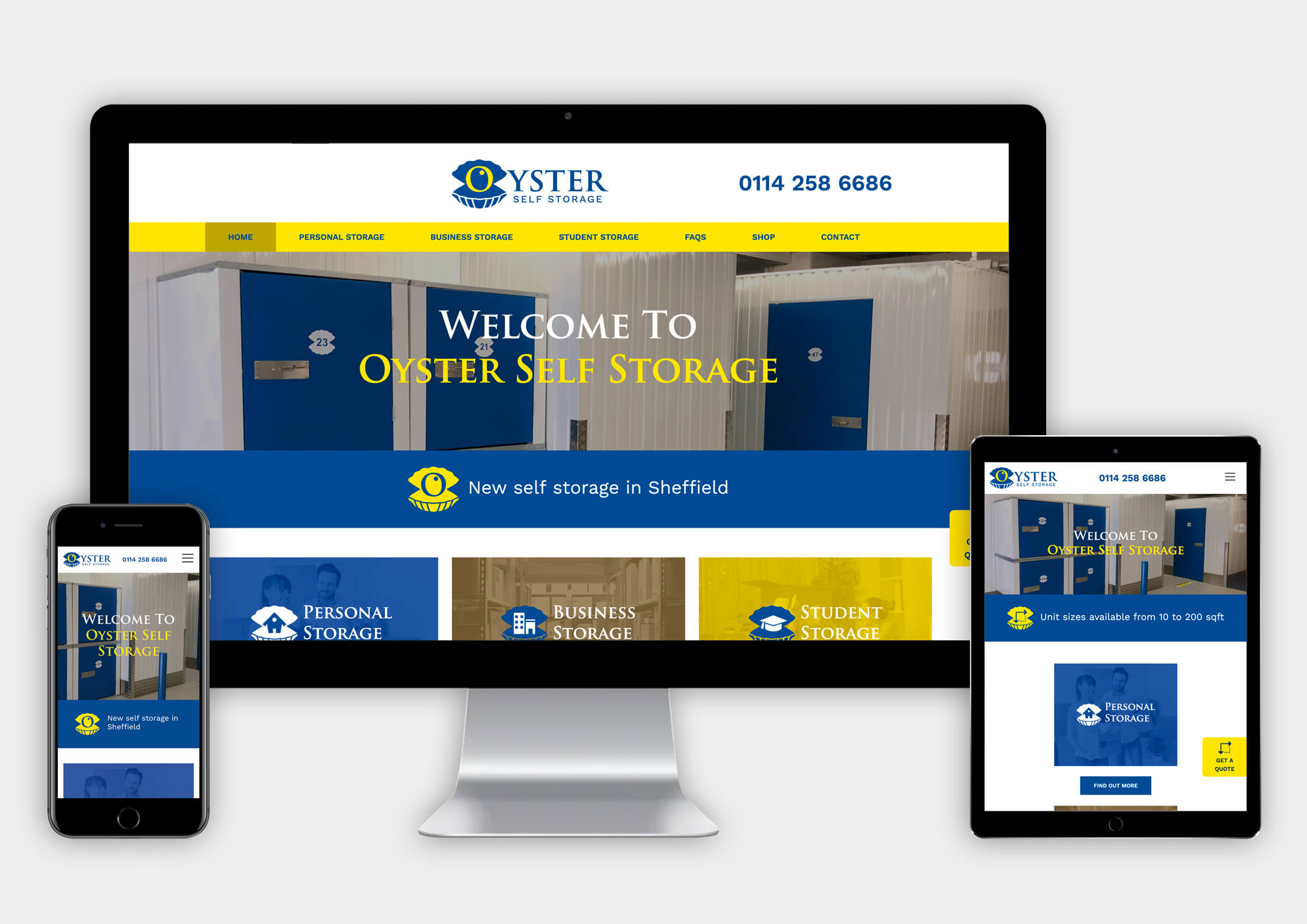 Oyster Self Storage website designs for screen, table and mobile