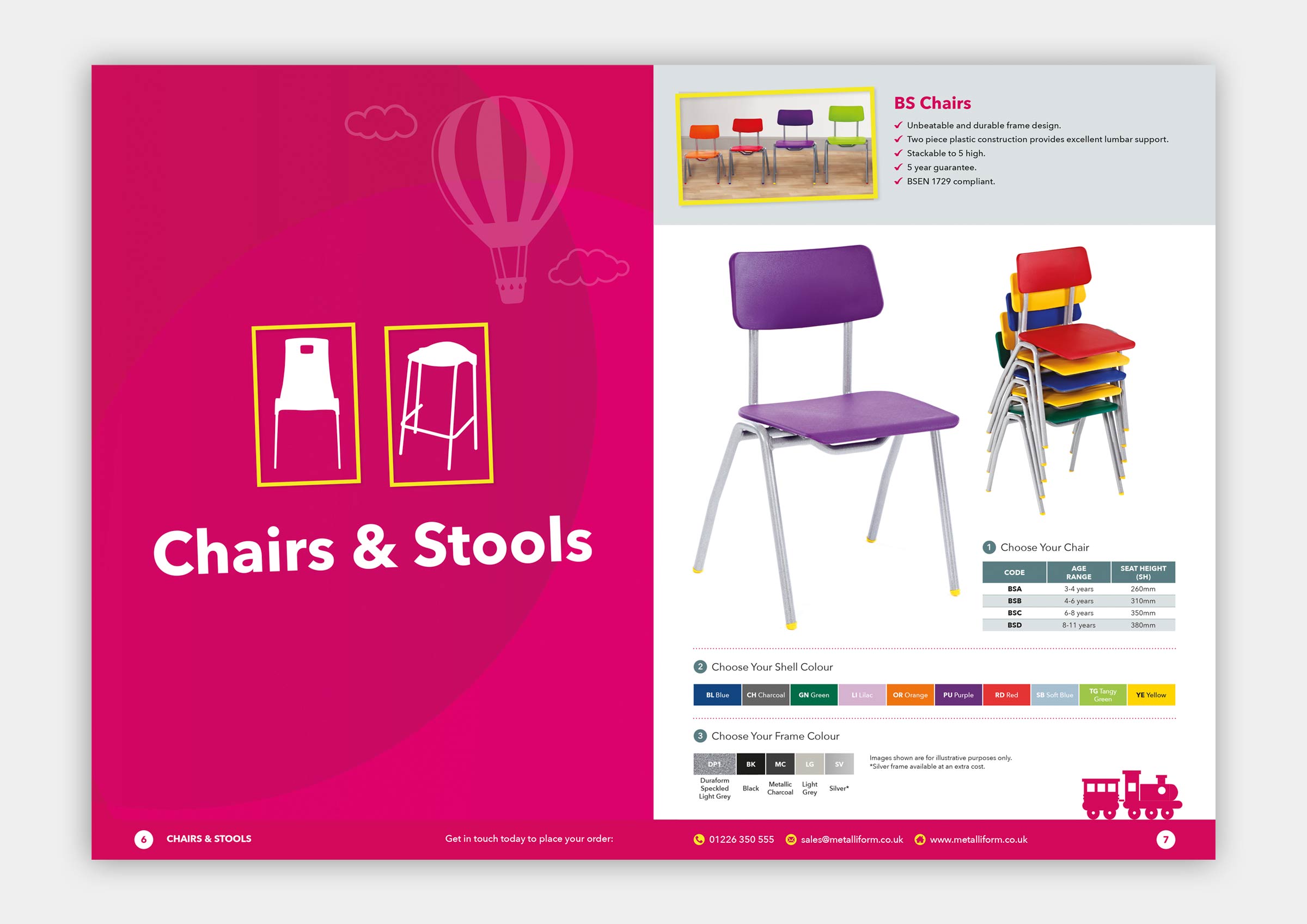 Nursery and primary furniture range brochure chairs and stools