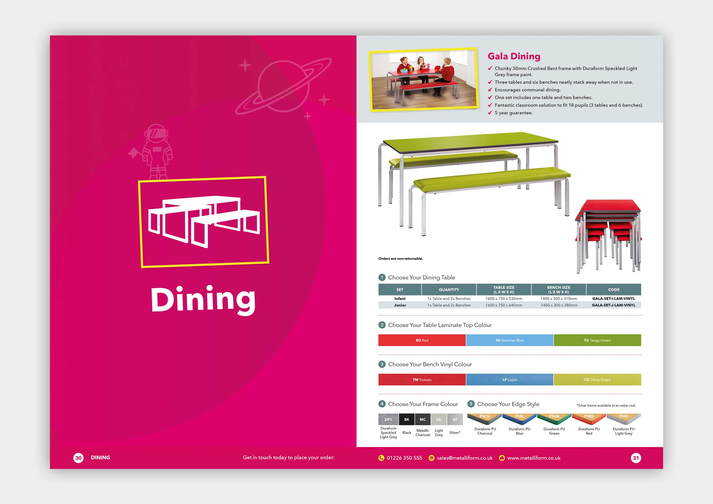 Nursery and primary furniture range brochure dining